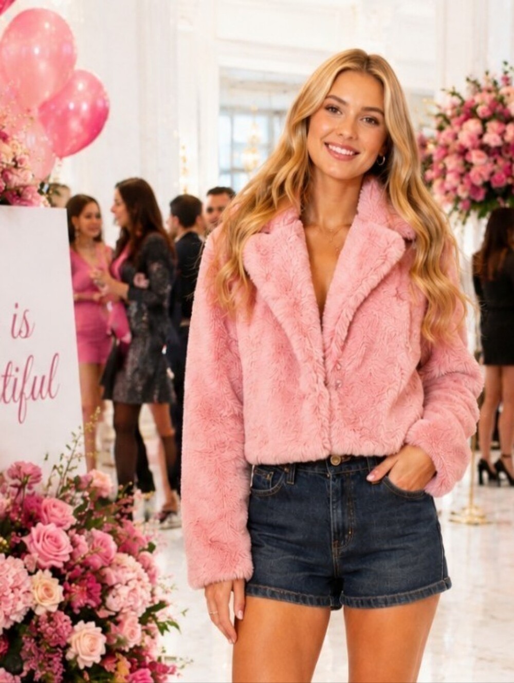 Forever 21 Sz S Dusty Pink Faux Fur Cropped Jacket